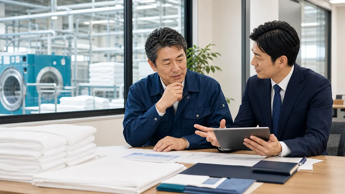 リネン事業の譲渡相談で経営課題を整理する様子